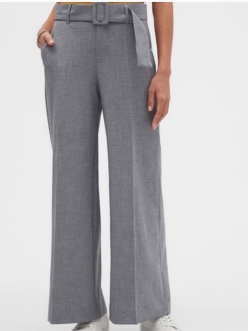 Banana Republic Wide Leg Belted Trousers Gray High Rise Size 4